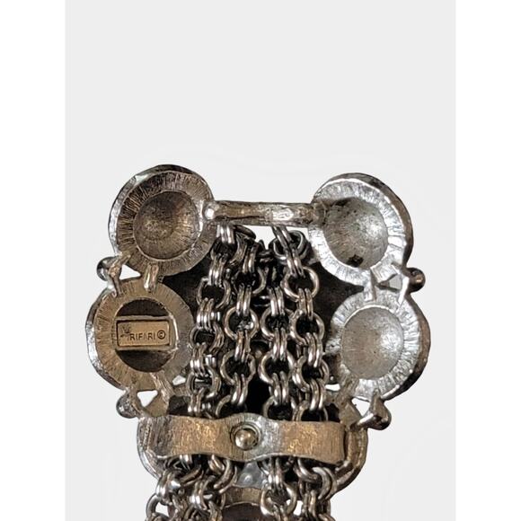 Vintage Crown Trifari Lariat Necklace Silver Tone Double Strand Pendant Dangle - Picture 6 of 7